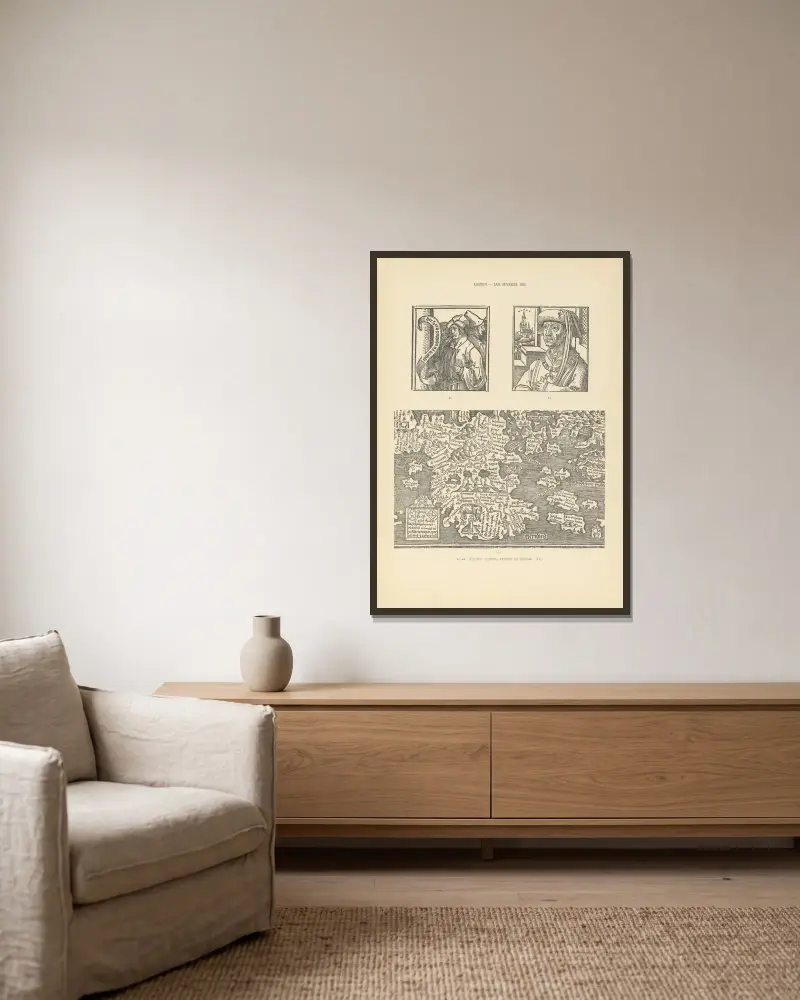 Die typografische Kunst in den Niederlanden in den Jahren 1500 bis 1540, Taf. 104 von Wouter Nijhoff gerahmt an einer Wand