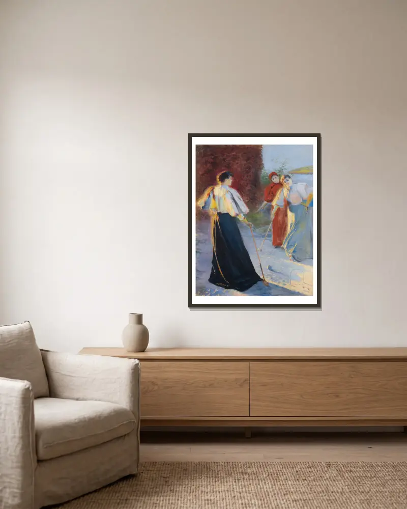 Ett krocketparti av Leon Wyczółkowski inramad på en vägg