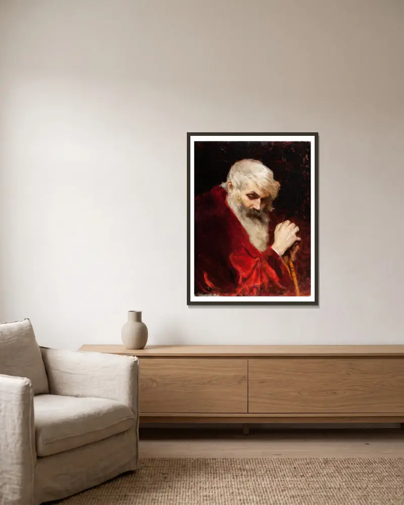 Büste eines bärtigen alten Mannes von Leon Wyczółkowski gerahmt an einer Wand