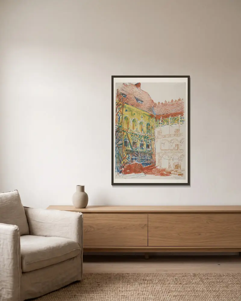Castle Courtyard av Leon Wyczółkowski inramad på en vägg