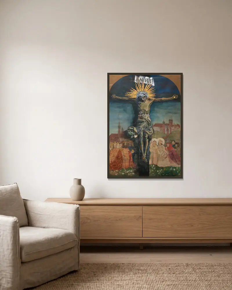 Christus am Kreuz von Leon Wyczółkowski gerahmt an einer Wand