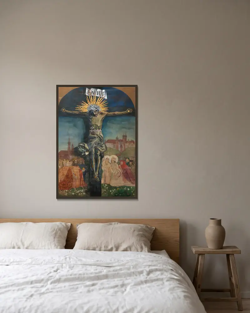 Christus am Kreuz von Leon Wyczółkowski gerahmt an einer Wand