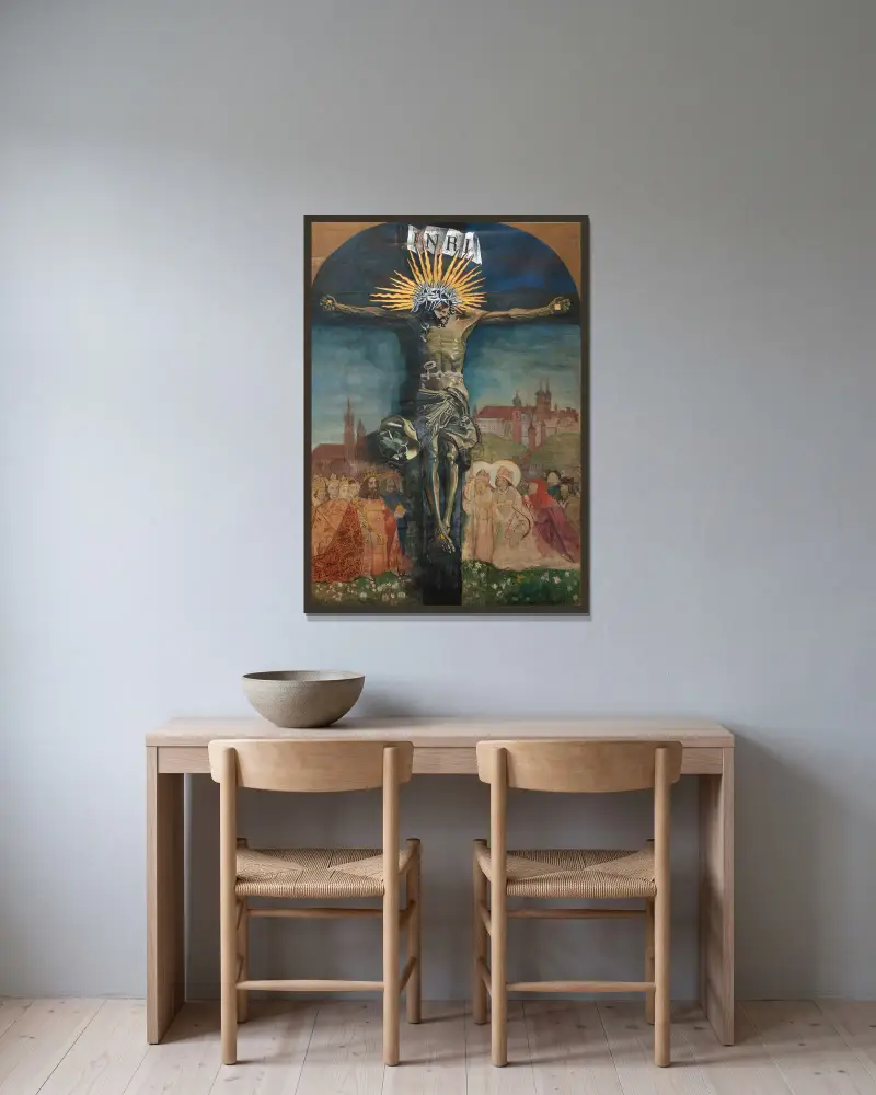 Christus am Kreuz von Leon Wyczółkowski gerahmt an einer Wand