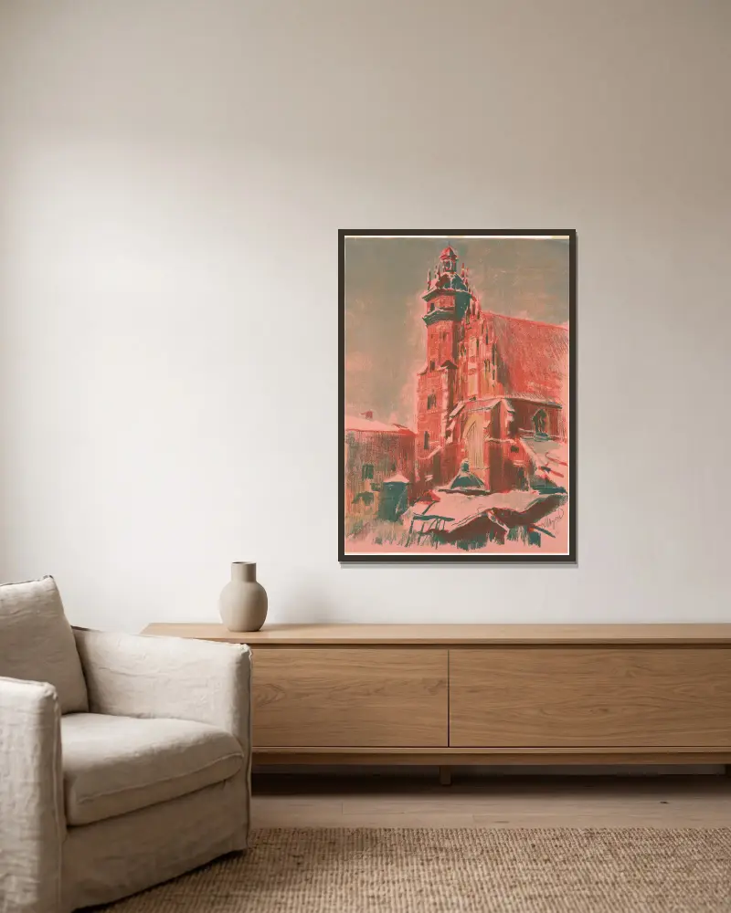 Corpus Christi-kyrkan i Kraków av Leon Wyczółkowski inramad på en vägg