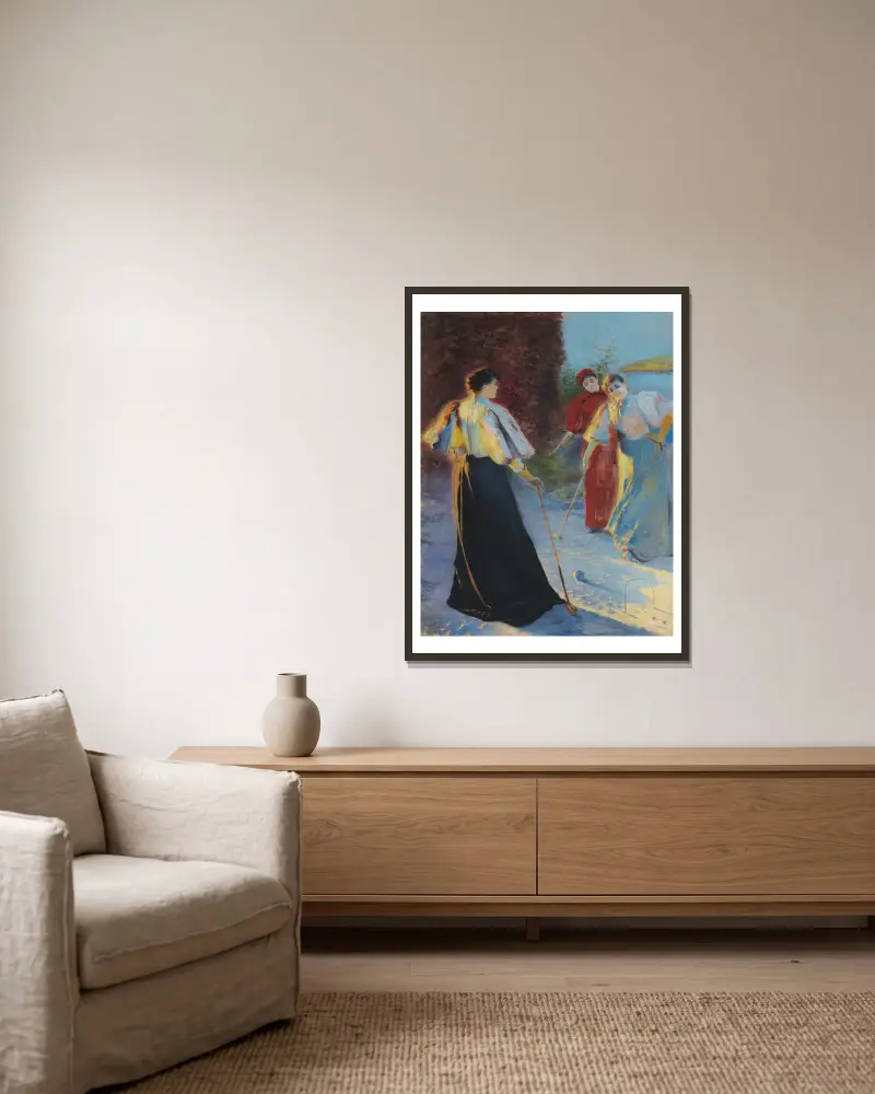 Krocketspiel von Leon Wyczółkowski gerahmt an einer Wand