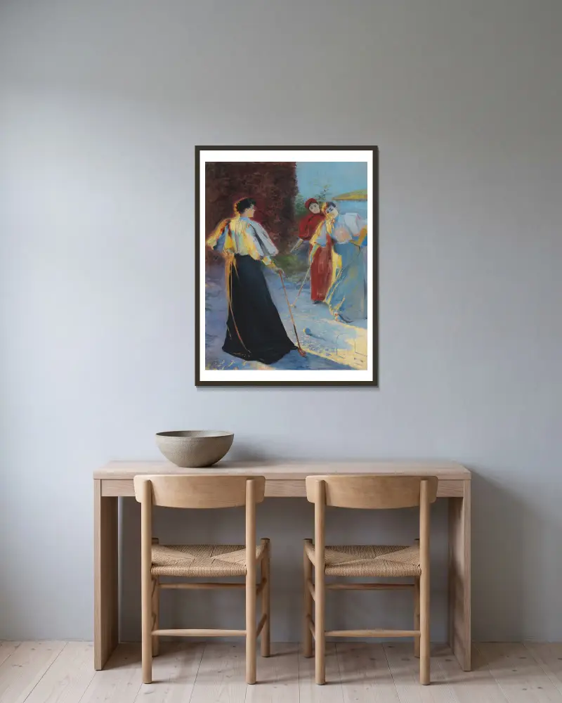 Krocketspiel von Leon Wyczółkowski gerahmt an einer Wand