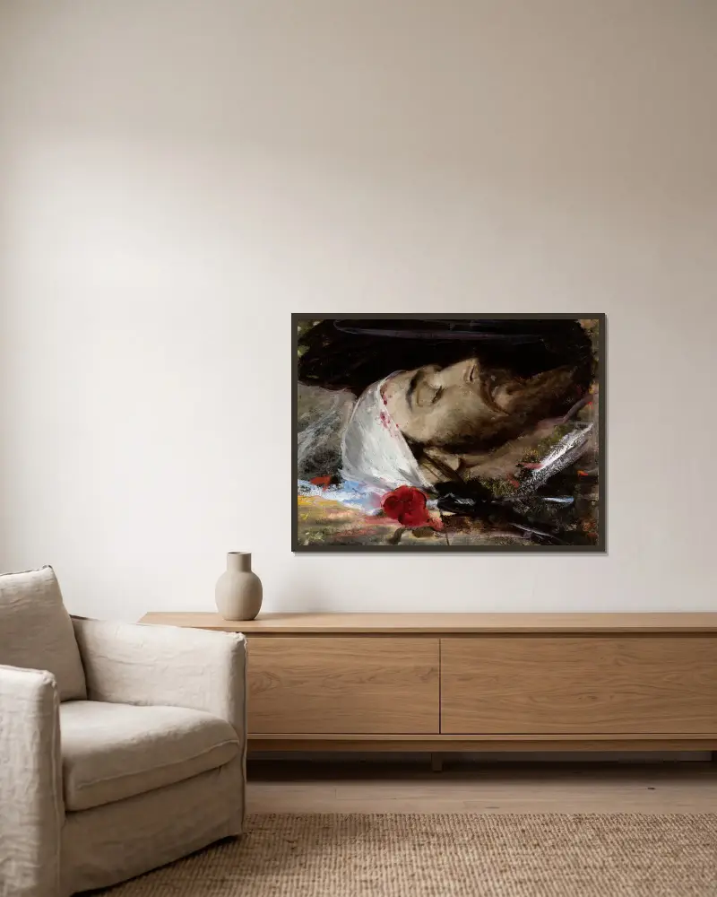 Christuskopf von Leon Wyczółkowski gerahmt an einer Wand