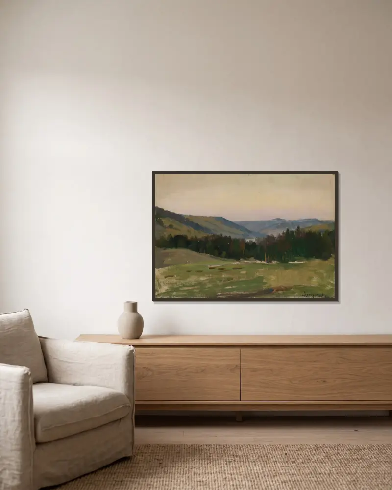 Highland Landscape av Leon Wyczółkowski inramad på en vägg