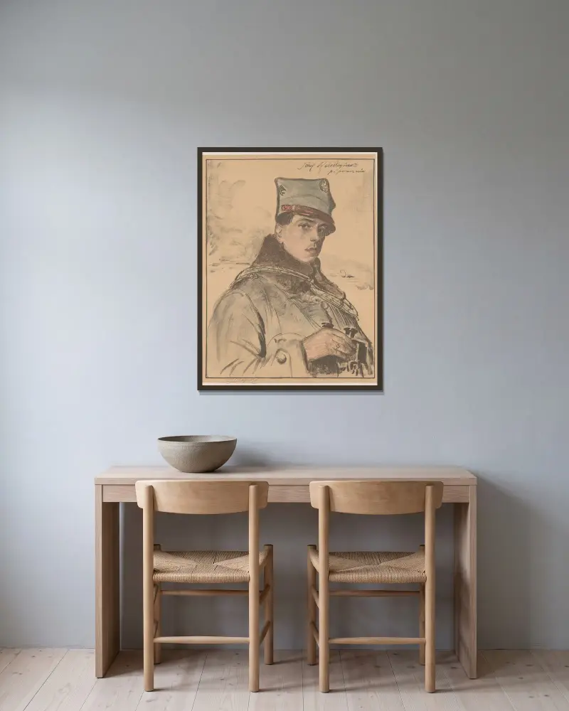 Józef Relidzyński, second lieutenant av Leon Wyczółkowski inramad på en vägg