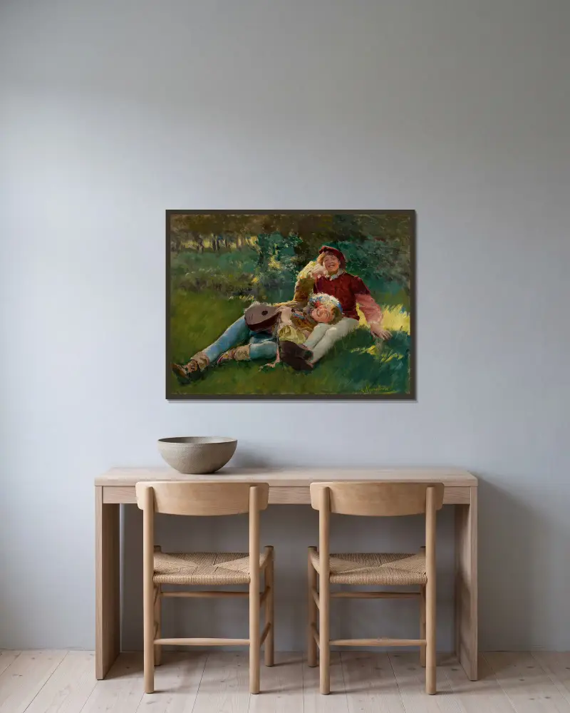 Fröhliche Kinder von Leon Wyczółkowski gerahmt an einer Wand
