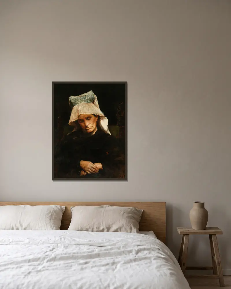 Old woman in a cap av Leon Wyczółkowski inramad på en vägg