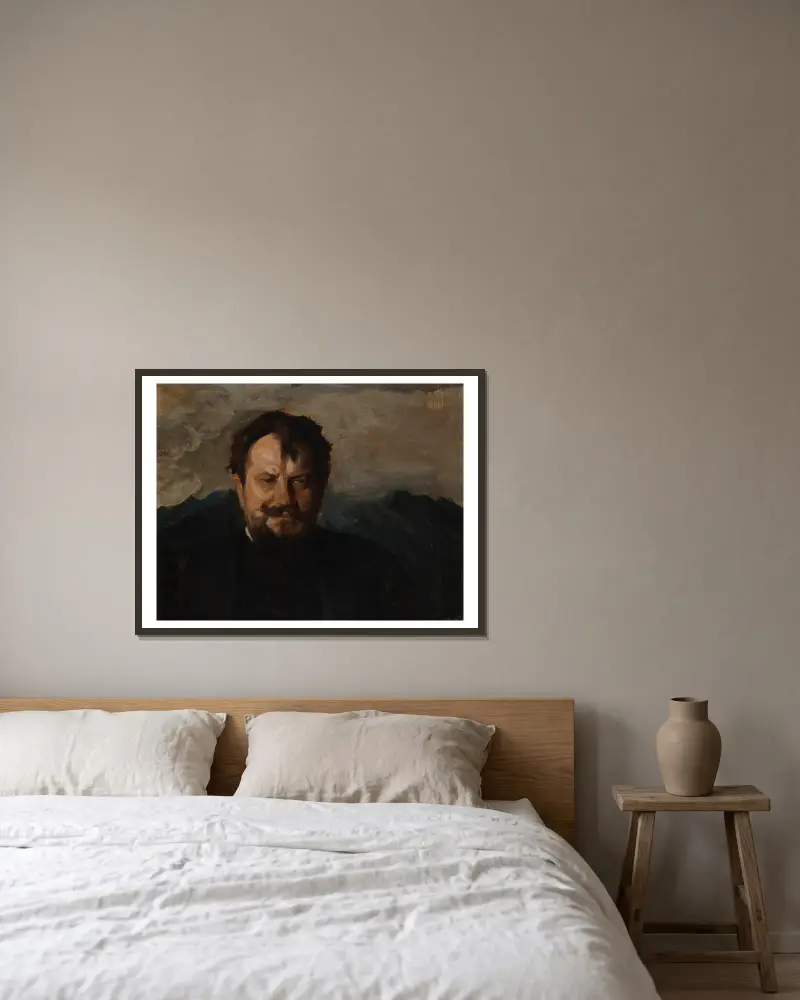 Porträtt av Jan Kasprowicz av Leon Wyczółkowski inramad på en vägg