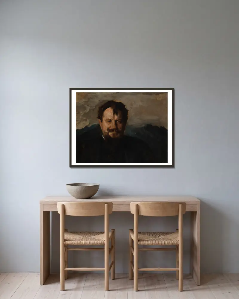 Porträtt av Jan Kasprowicz av Leon Wyczółkowski inramad på en vägg