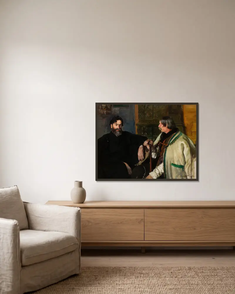Portret Stanisława Witkiewicza z Wojciechem Rojem, Leon Wyczółkowski w ramie na ścianie