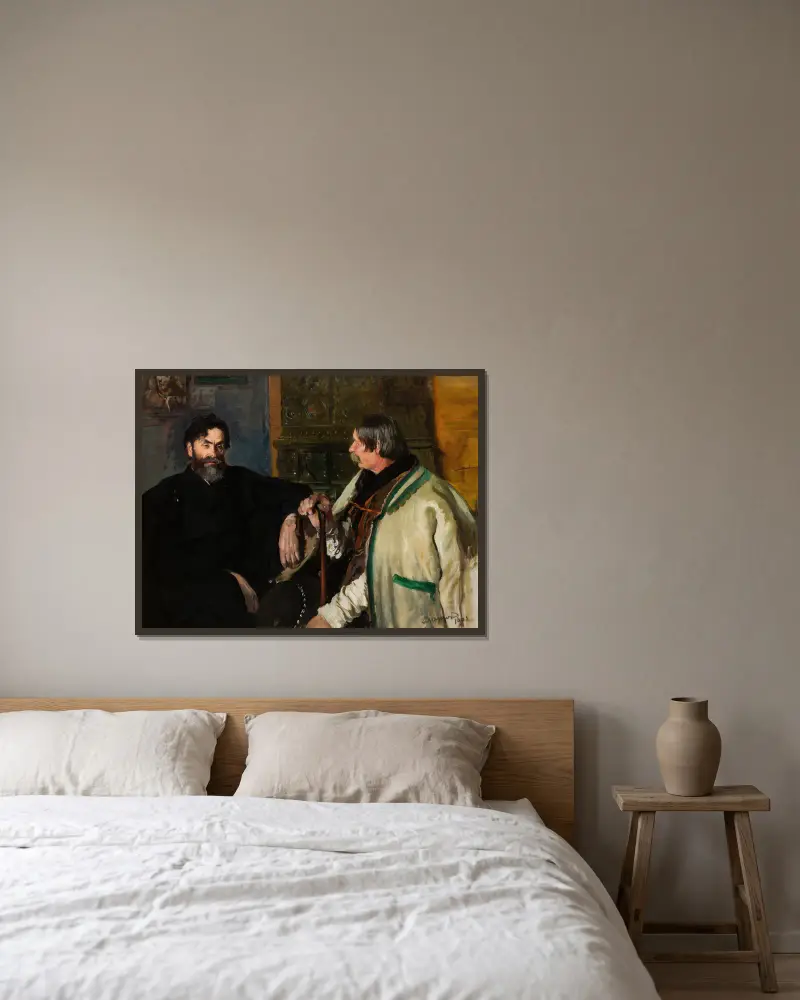 Portret Stanisława Witkiewicza z Wojciechem Rojem, Leon Wyczółkowski w ramie na ścianie