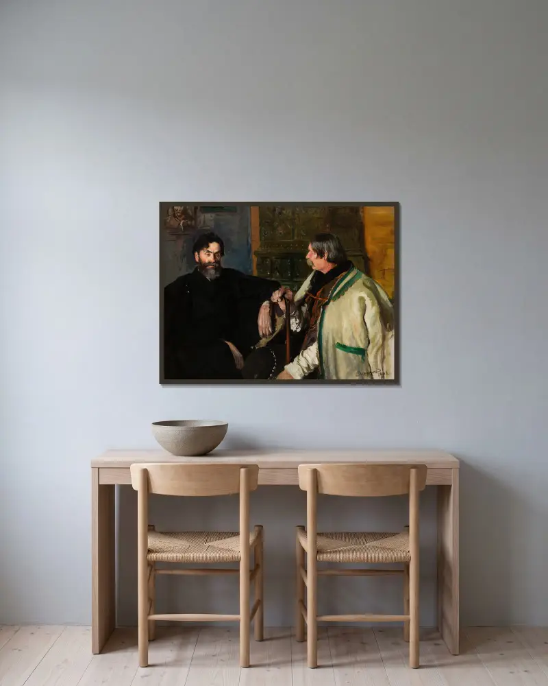 Portret Stanisława Witkiewicza z Wojciechem Rojem, Leon Wyczółkowski w ramie na ścianie