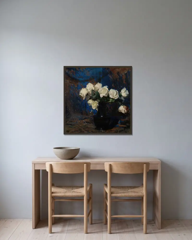 White Roses av Leon Wyczółkowski inramad på en vägg