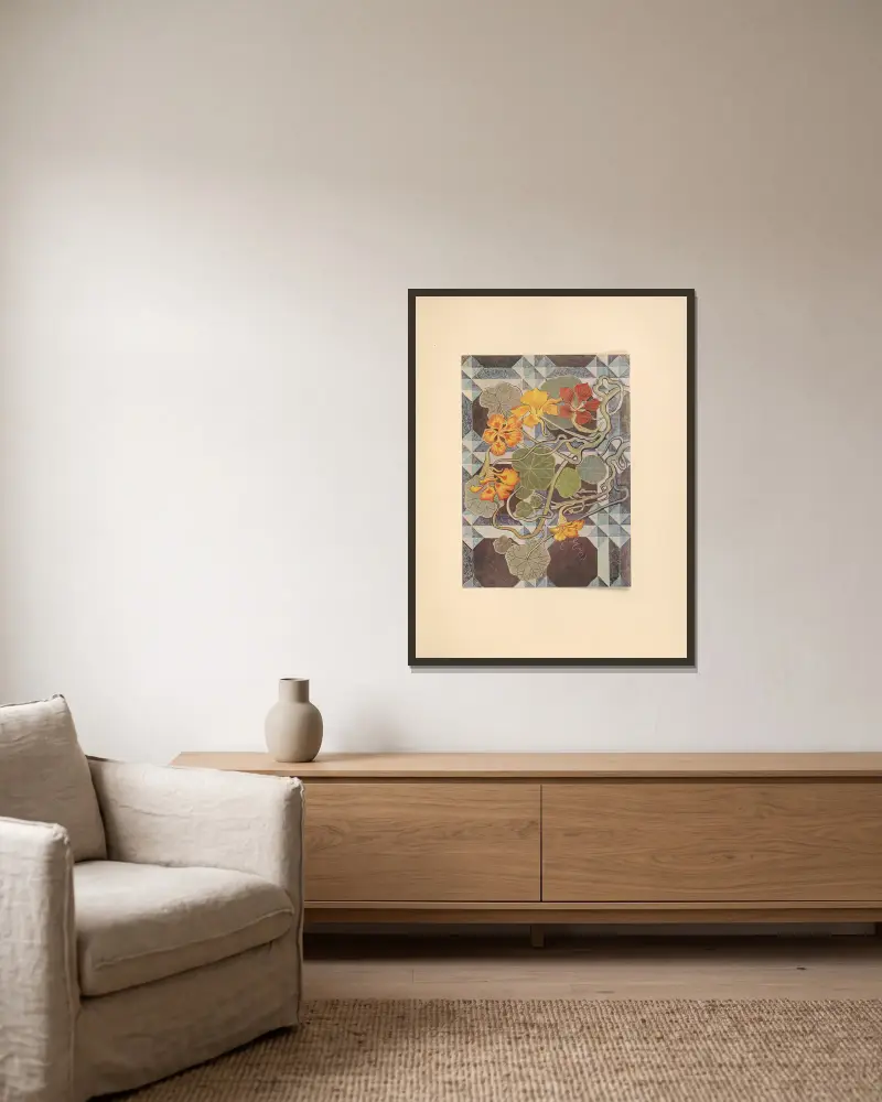 Kapuzinerkresse, Entwurf für eine Polychromie von Stanisław Wyspiański gerahmt an einer Wand