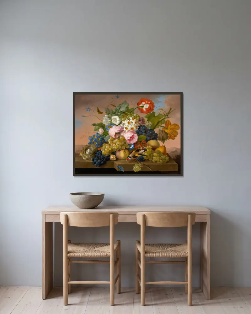 Blumenstillleben av Franz Xaver Petter inramad på en vägg