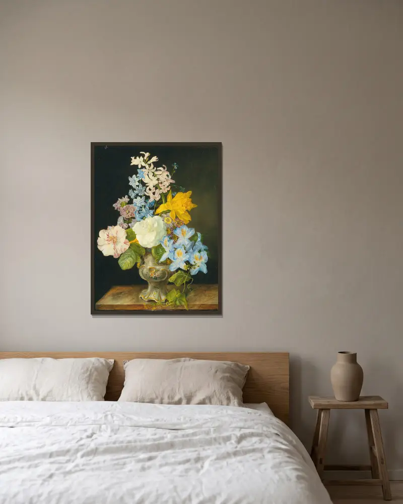 Blumenstrauß in einer Porzellanvase av Franz Xaver Petter inramad på en vägg
