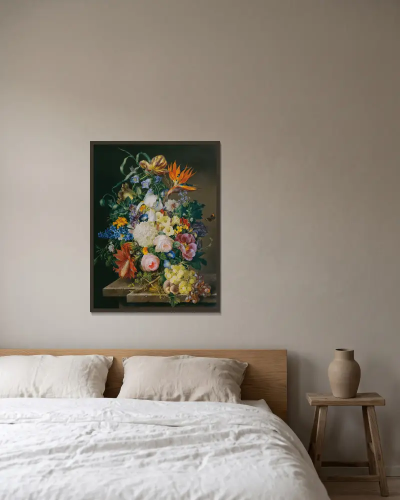 Blumenstück av Franz Xaver Petter inramad på en vägg