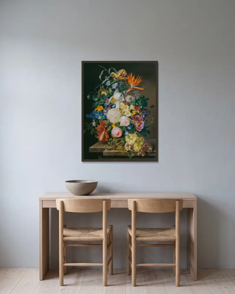 Blumenstück av Franz Xaver Petter inramad på en vägg