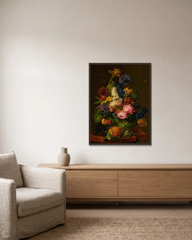 Flowers and Pineapple on an Entablature av Franz Xaver Petter inramad på en vägg