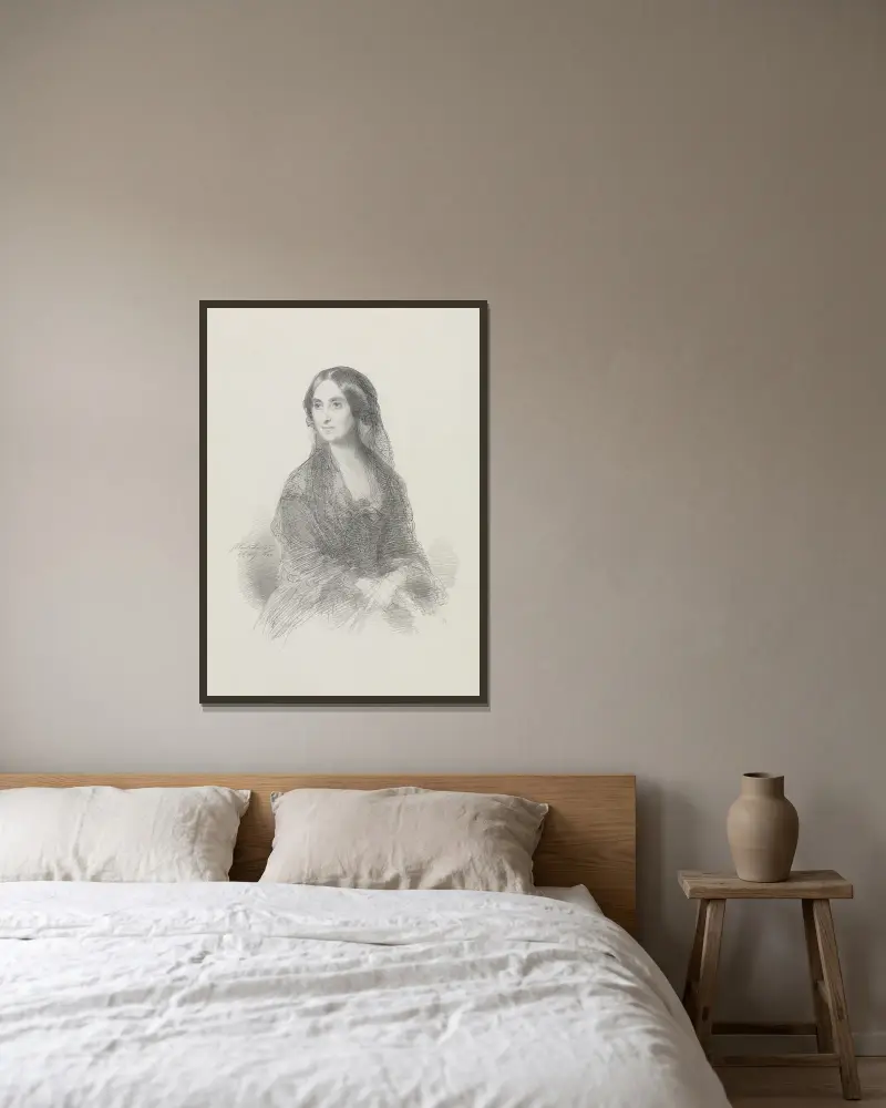 Porträtt av en dam i spansk dräkt, sittande, i halvfigur av Franz Xaver Winterhalter inramad på en vägg