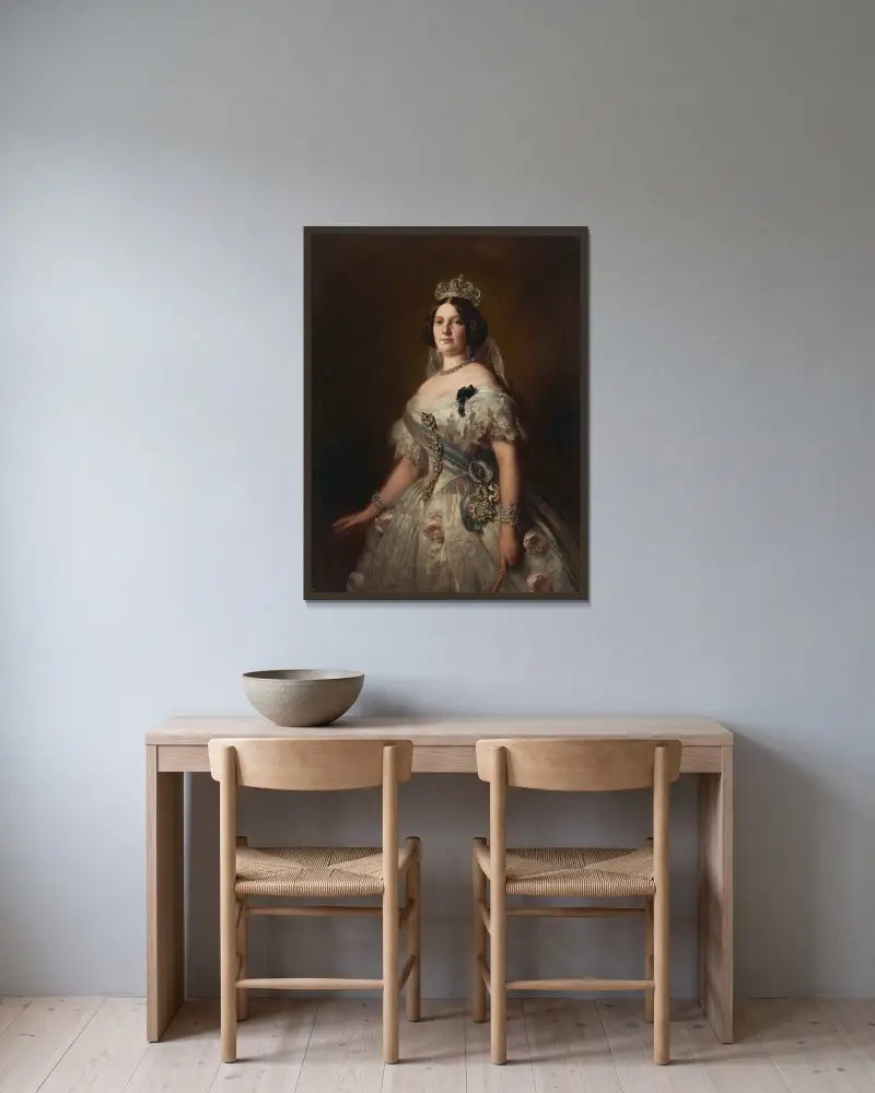 Isabella, drottning av Spanien av Franz Xaver Winterhalter inramad på en vägg