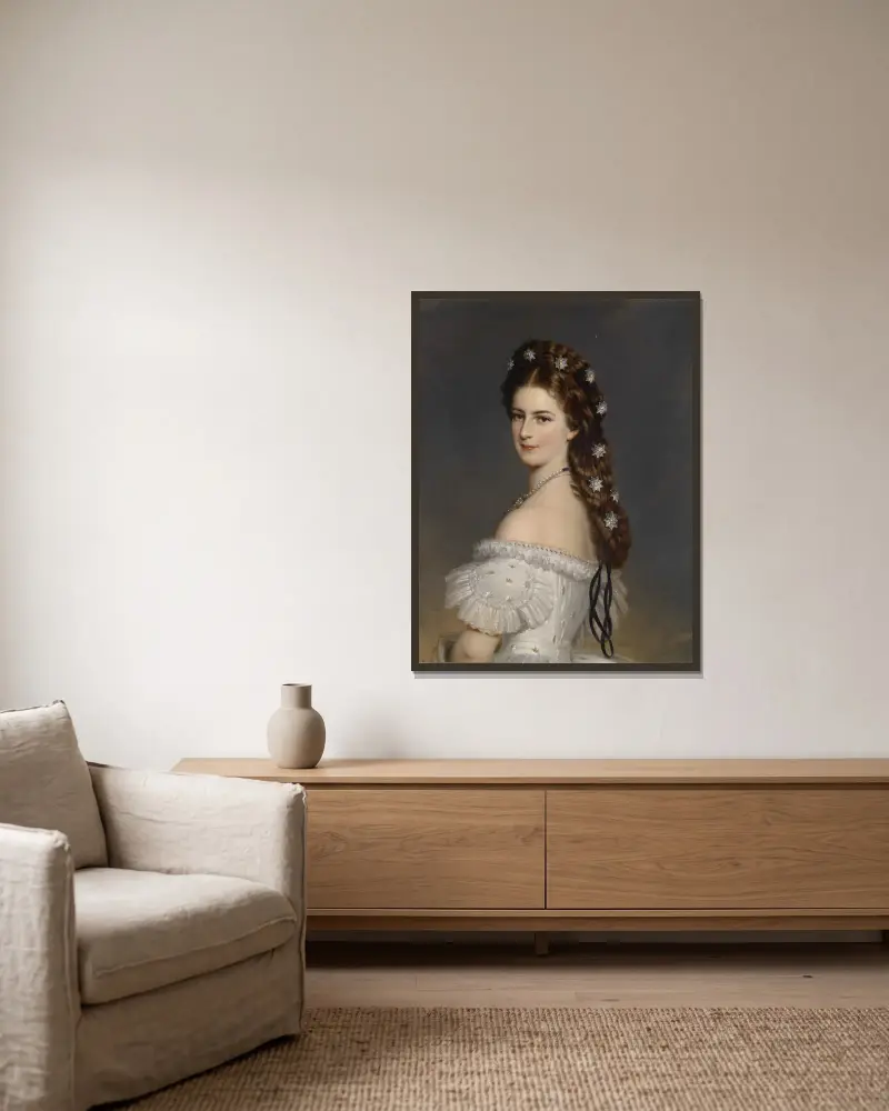 Kaiserin Elisabeth mit Diamentsternen (Werkstattwiederholung) av Franz Xaver Winterhalter inramad på en vägg