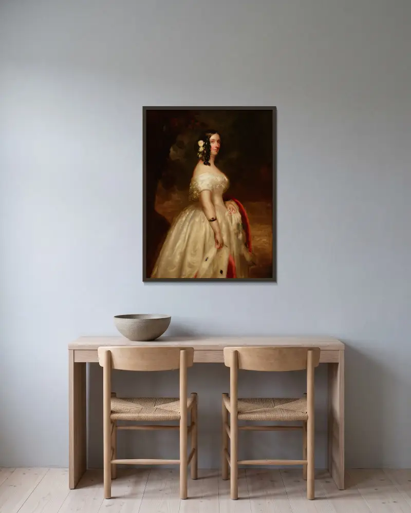 Porträtt av en dam – nr 1 av Franz Xaver Winterhalter inramad på en vägg