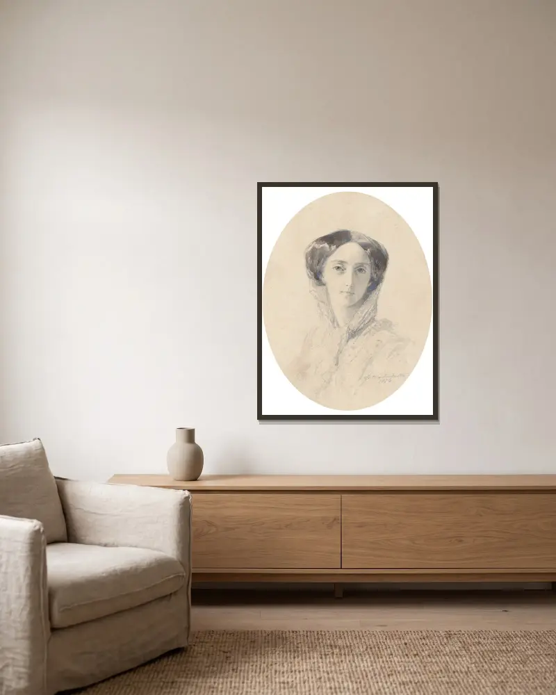 Porträtt av storfurstinnan Olga Nikolajevna, senare drottning av Württemberg av Franz Xaver Winterhalter inramad på en vägg