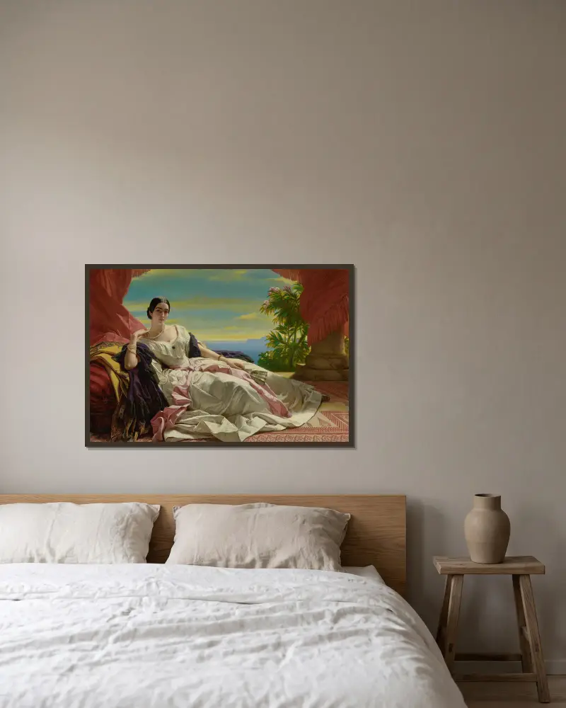Porträtt av Leonilla, furstinna av Sayn-Wittgenstein-Sayn av Franz Xaver Winterhalter inramad på en vägg