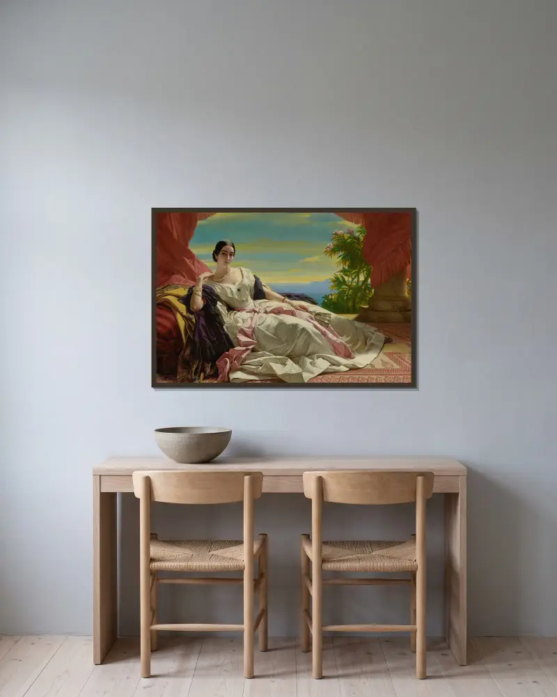 Porträtt av Leonilla, furstinna av Sayn-Wittgenstein-Sayn av Franz Xaver Winterhalter inramad på en vägg