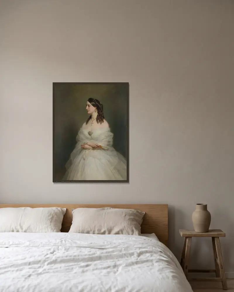 Porträtt av Mrs Vanderbyl av Franz Xaver Winterhalter inramad på en vägg
