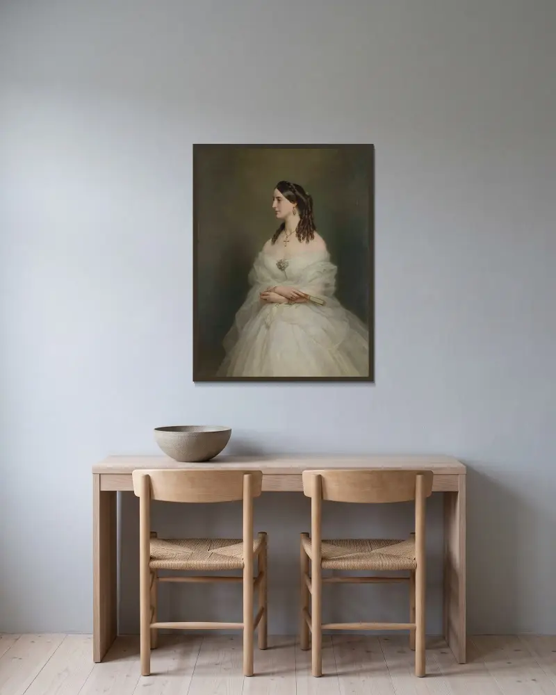 Porträtt av Mrs Vanderbyl av Franz Xaver Winterhalter inramad på en vägg