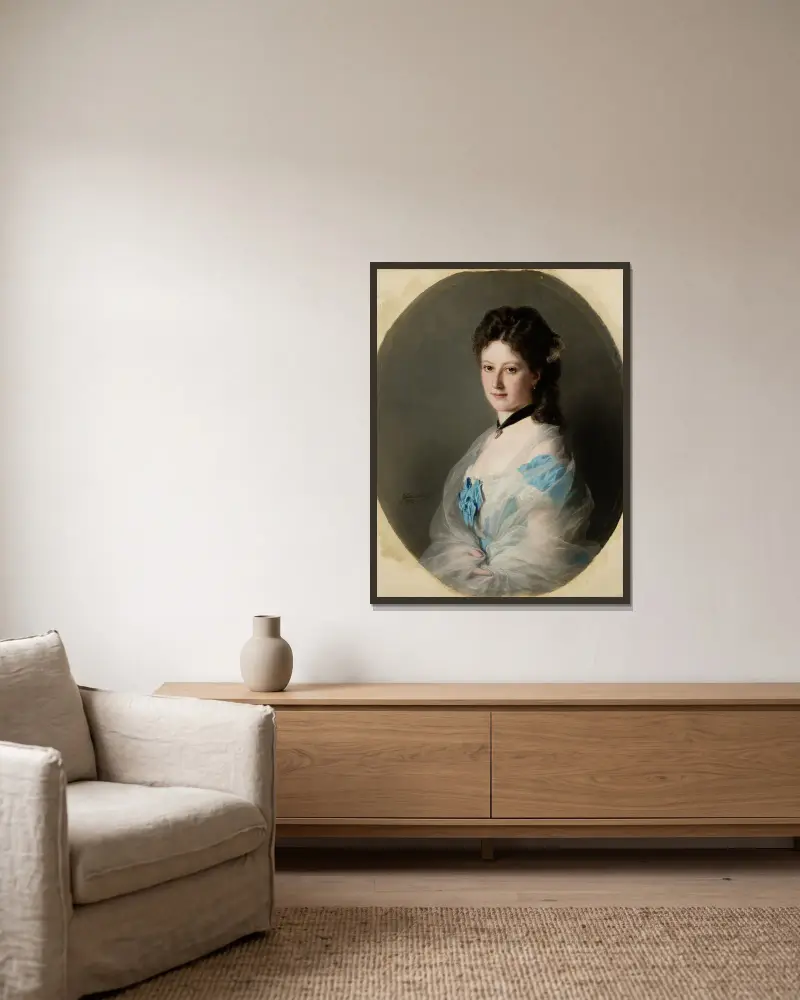 Porträtt av Olga von Grunelius av Franz Xaver Winterhalter inramad på en vägg