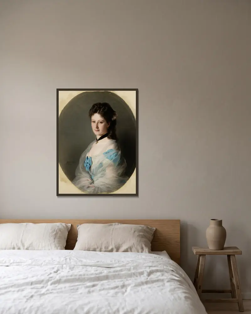 Porträtt av Olga von Grunelius av Franz Xaver Winterhalter inramad på en vägg