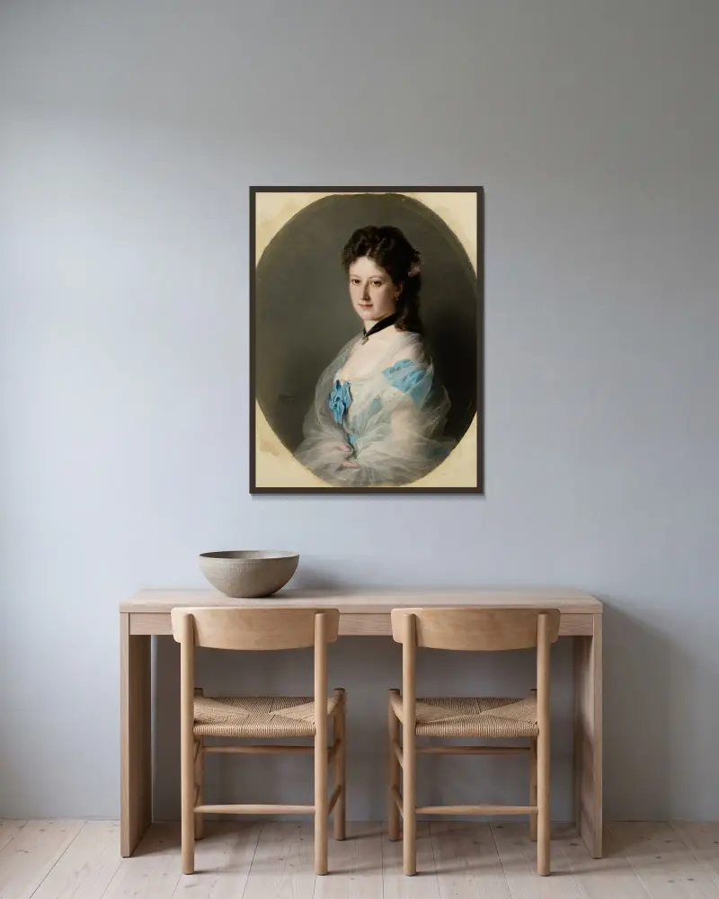 Porträtt av Olga von Grunelius av Franz Xaver Winterhalter inramad på en vägg