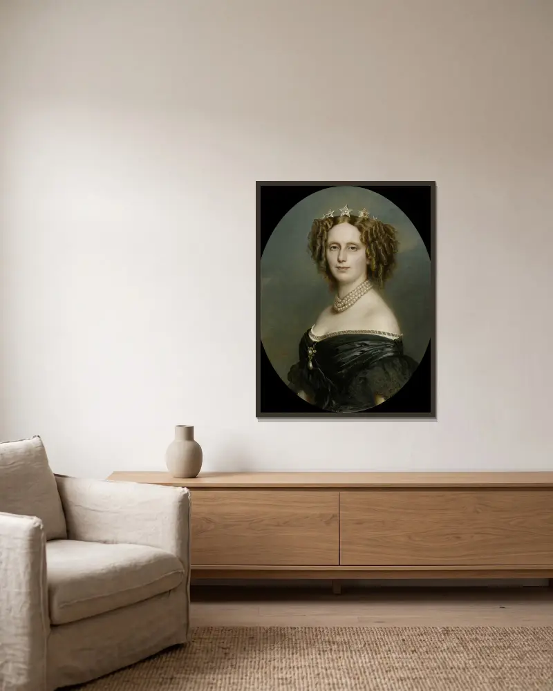 Porträtt av Sofia Fredrika Matilda (1818–77), prinsessa av Württemberg av Franz Xaver Winterhalter inramad på en vägg