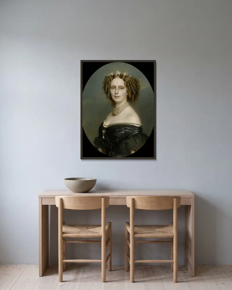 Porträtt av Sofia Fredrika Matilda (1818–77), prinsessa av Württemberg av Franz Xaver Winterhalter inramad på en vägg