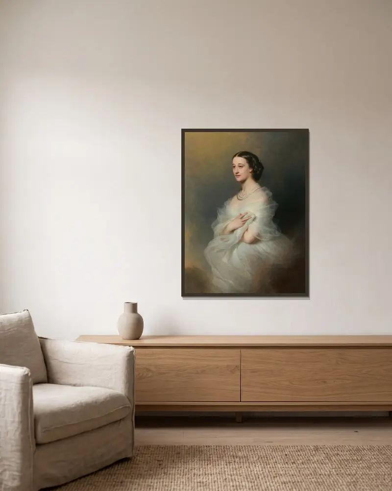 Porträtt av hertiginnan av Alba av Franz Xaver Winterhalter inramad på en vägg