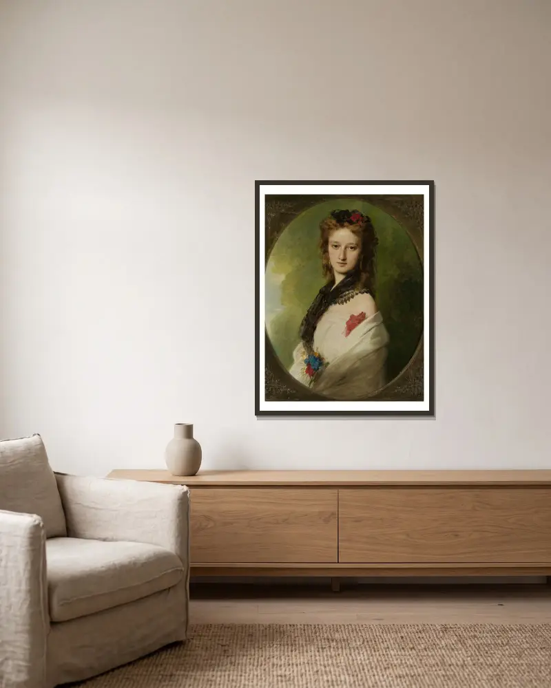 Porträtt av Zofia Zamoyska, född Potocka av Franz Xaver Winterhalter inramad på en vägg