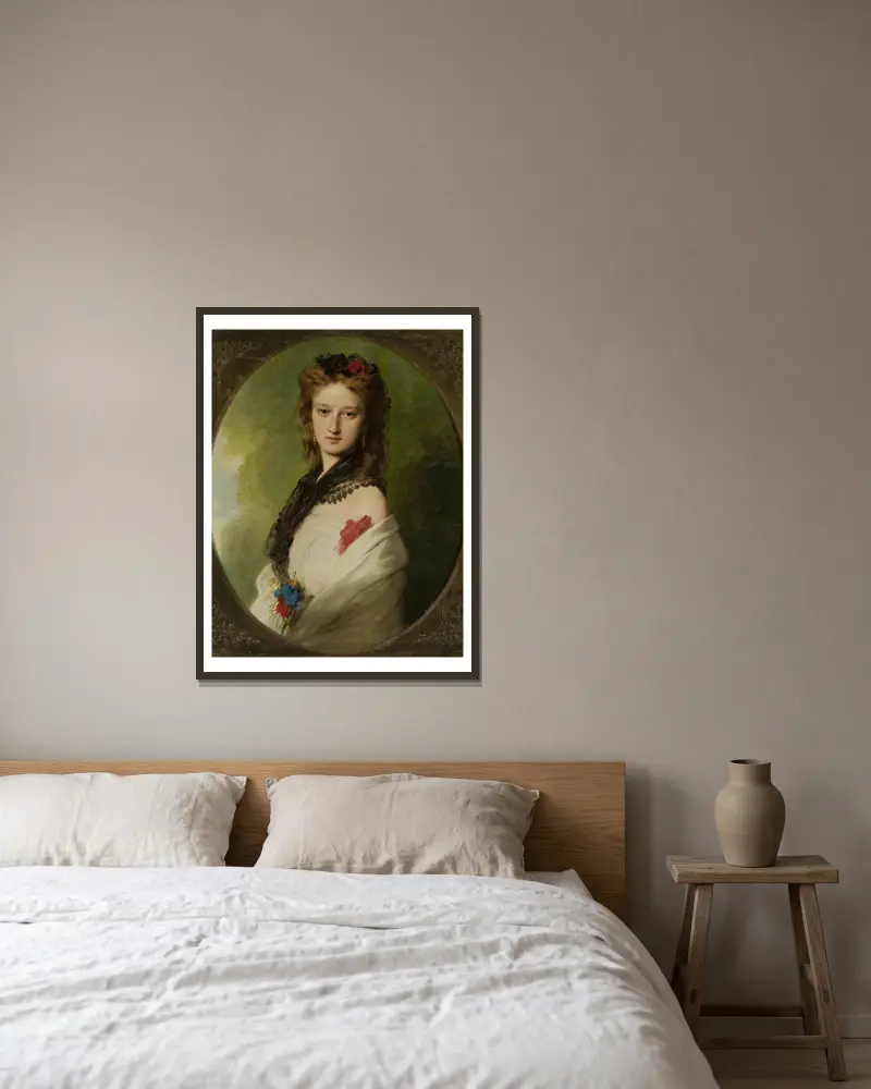 Porträtt av Zofia Zamoyska, född Potocka av Franz Xaver Winterhalter inramad på en vägg