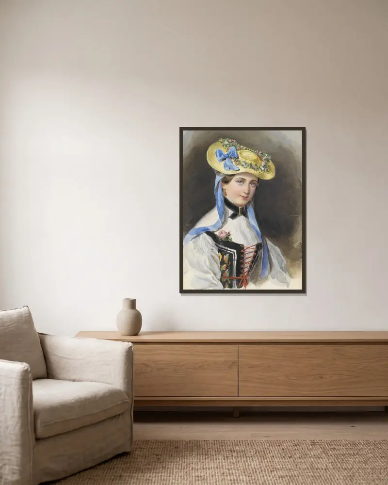 Prinzessin Liechtenstein im Kostüm von Franz Xaver Winterhalter gerahmt an einer Wand