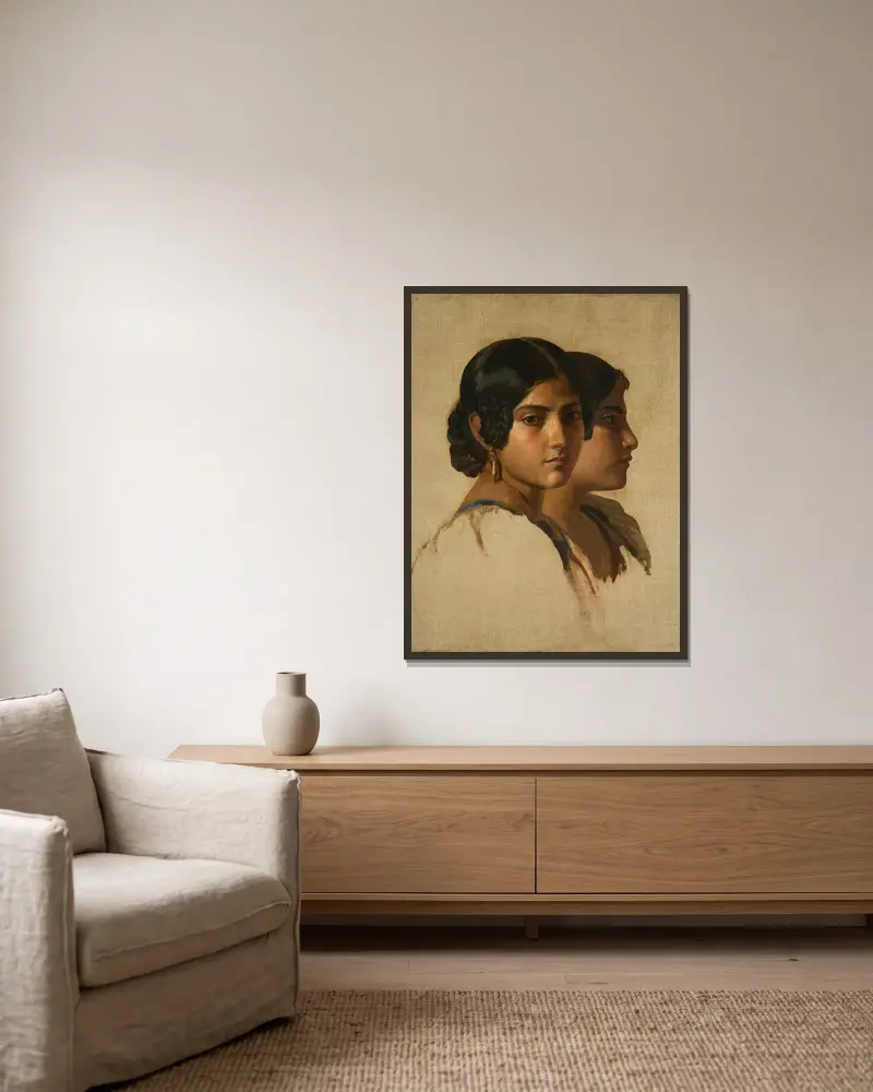 Studie av en italiensk flicka av Franz Xaver Winterhalter inramad på en vägg