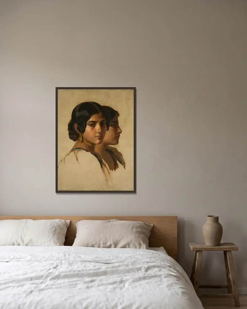 Studie av en italiensk flicka av Franz Xaver Winterhalter inramad på en vägg