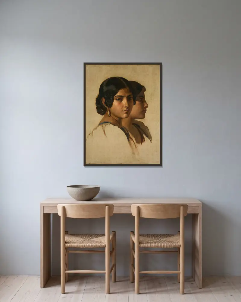Studie av en italiensk flicka av Franz Xaver Winterhalter inramad på en vägg