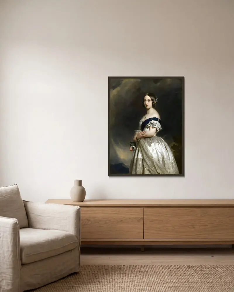 Den unga drottning Victoria 1837 av Franz Xaver Winterhalter inramad på en vägg