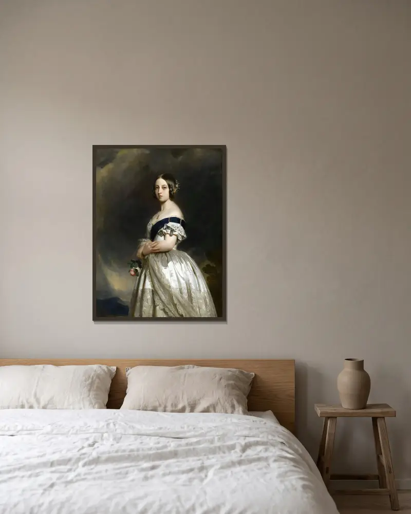 Den unga drottning Victoria 1837 av Franz Xaver Winterhalter inramad på en vägg